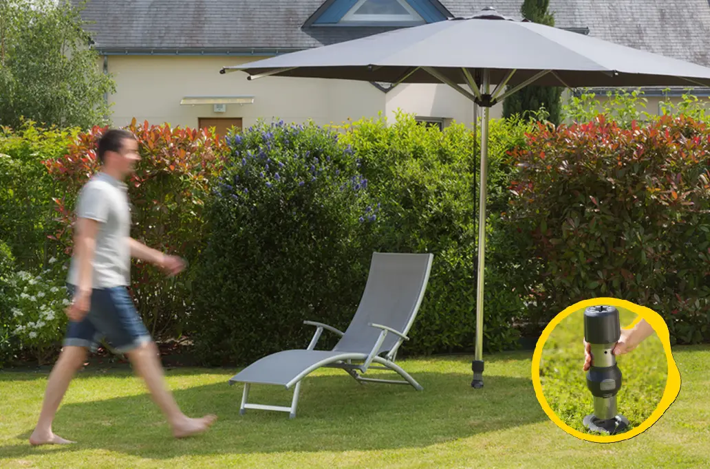 Base para parasol recto encajada en una base de anclaje Gard&Rock