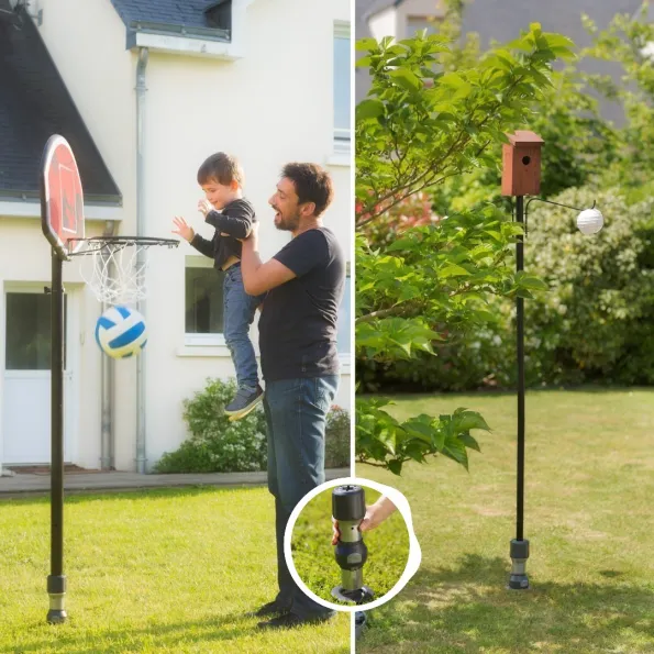 Base Gard&Rock ancrée au sol pour panier de basket et jeux enfant, installation sécurisée