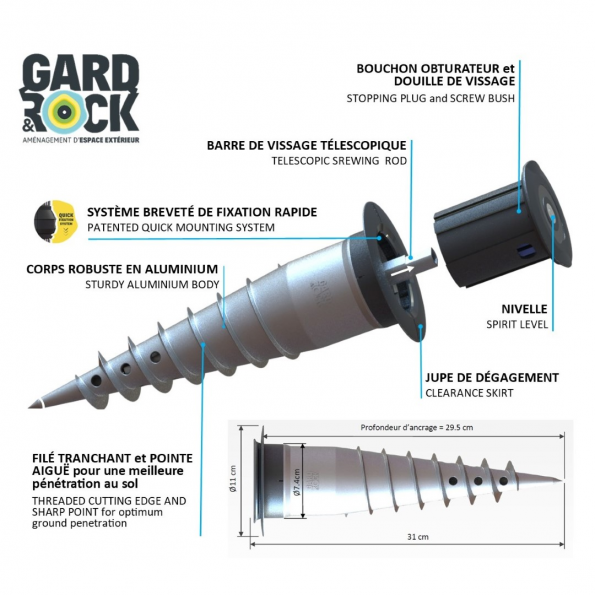 Nomenclatura de la base de anclaje de aluminio Gard & Rock