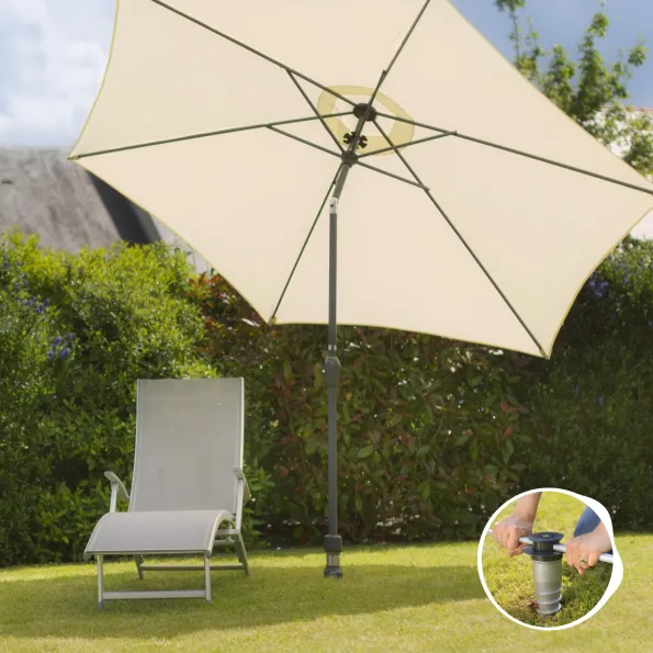 Pied à ancrer sur terrain en pente Gard&Rock, support orientable pour parasol de jardin taupe