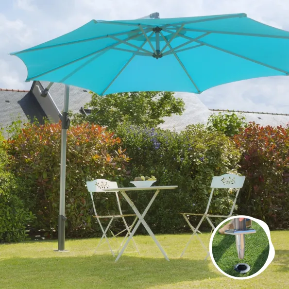 Ancrage discret pour parasol déporté en bordure de terrasse, design extérieur soigné